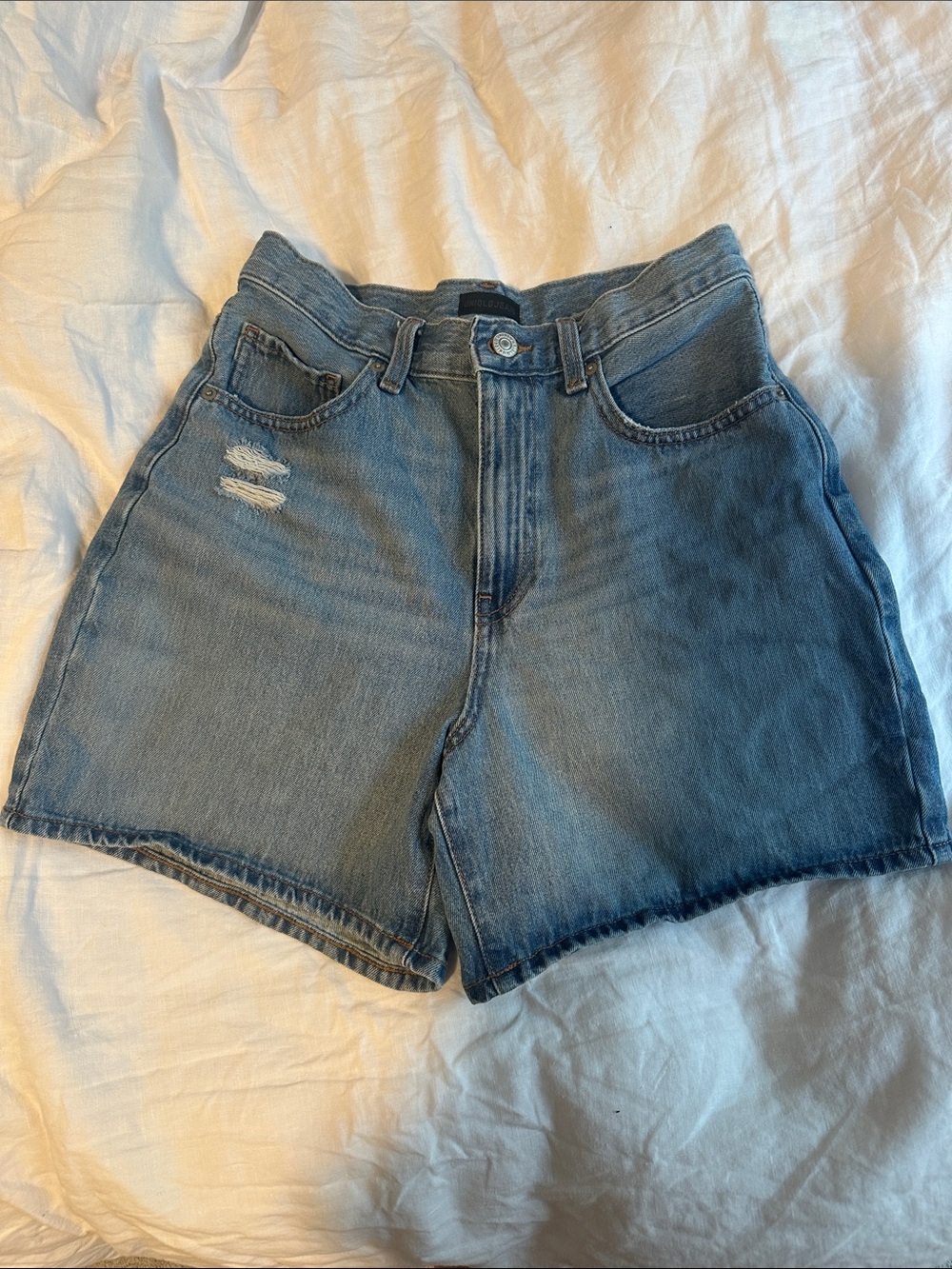 Uniqlo Light Blue High-Rise Distressed Denim Shorts